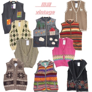 古着vintage孤品羊毛复古文艺学院风波普菱形毛衣马甲B57