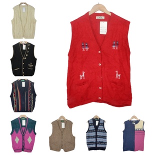 古着vintage孤品羊毛复古文艺学院风波普菱形毛衣马甲A12