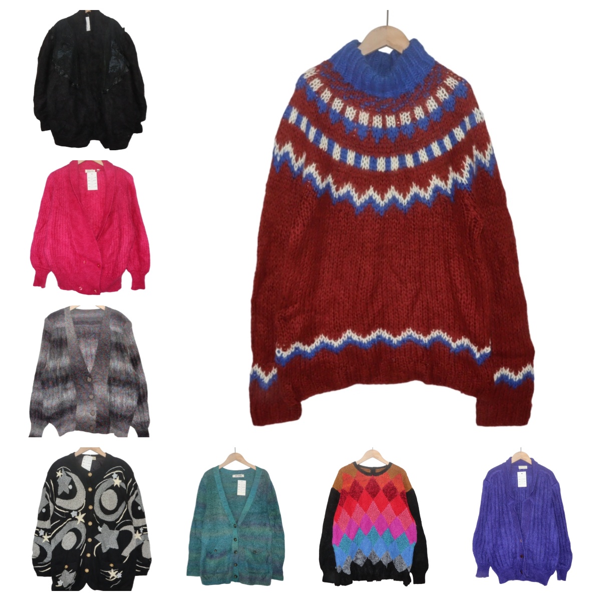 古着vintage孤品日系马海毛复古纯色钩花森系百搭毛衣A31