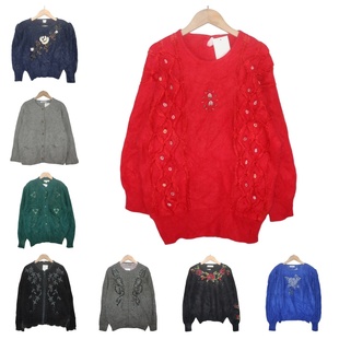 古着vintage孤品安哥拉兔毛文艺学院风软妹钩花钉珠少女毛衣A39