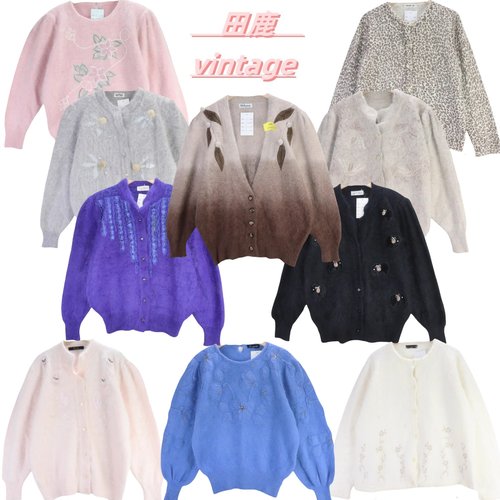 古着vintage孤品安哥拉兔毛文艺学院风软妹钩花钉珠少女毛衣B97