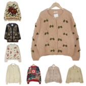 古着vintage孤品羊毛手工钩花复古文艺彩色花朵重工少女毛衣A11