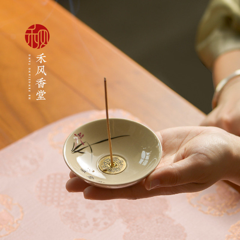 中式迷你草木灰陶瓷线香插家用办公睡眠香薰炉茶道香道香点香插座