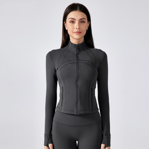 Define 短款立领瑜伽服外套修身显瘦健身服户外跑步运动开衫夹克