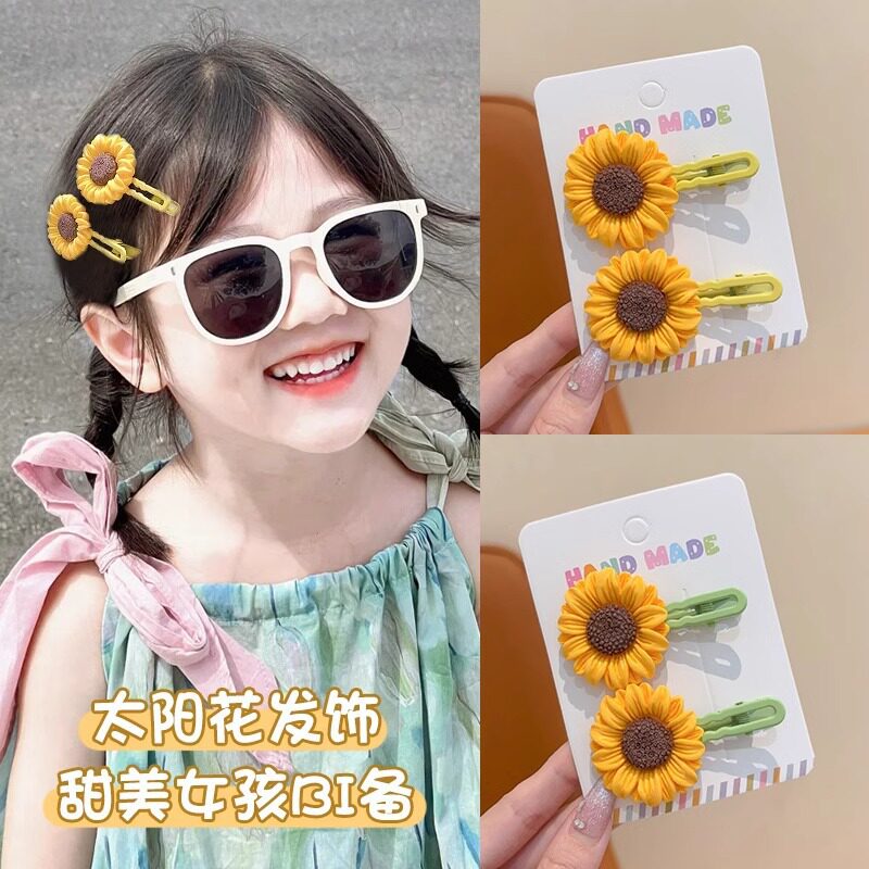 向日葵花朵发夹夏季甜美发卡前额侧边刘海夹太阳花鸭嘴夹发卡头饰