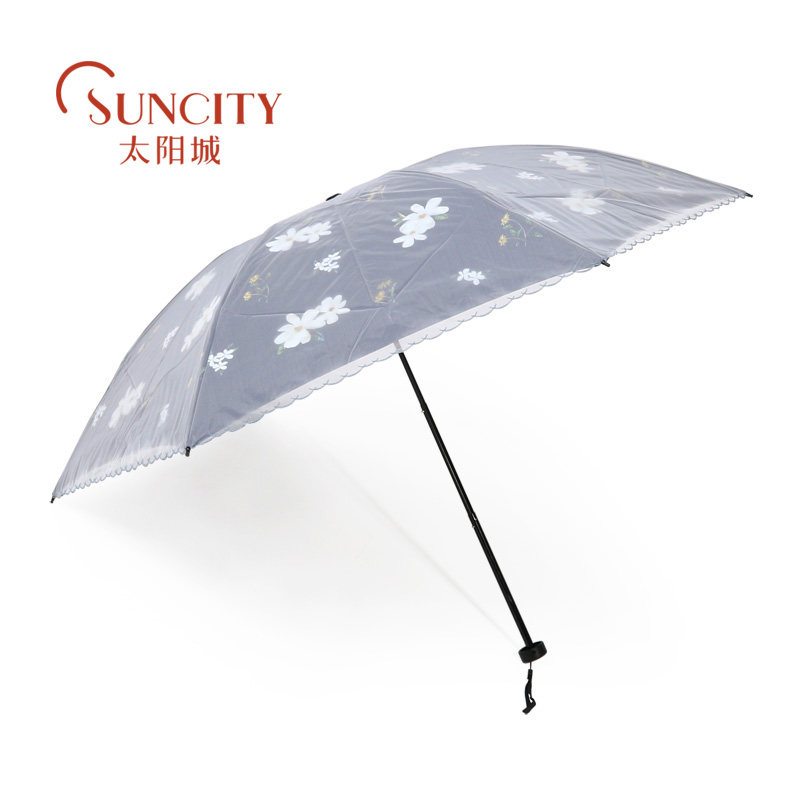 太阳城三折易开收伊涵双层伞雾面彩胶超强防紫外线女士防晒遮阳伞