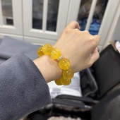 天然拉丝黄萤石水晶大颗粒转运手串原创百搭单圈手链黄胶花