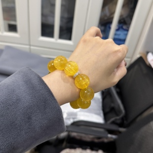 天然拉丝黄萤石水晶大颗粒转运手串原创百搭单圈手链黄胶花