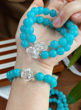 天然莫桑比克老矿天河石手串原创中式复古蓝色转运水晶女款礼物