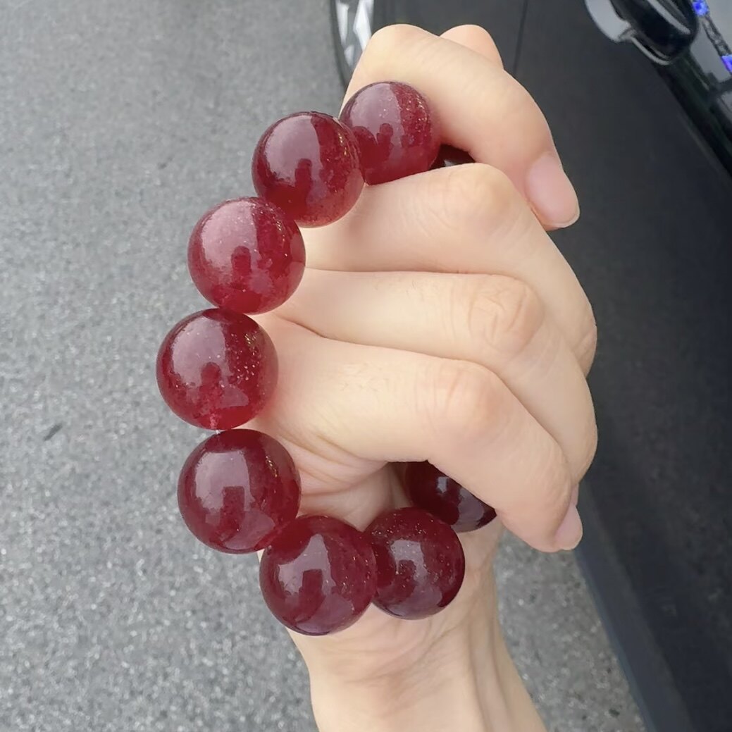 天然7A级车厘子鸽血红草莓晶单圈大颗粒手串毕业暗黑系水晶手链女