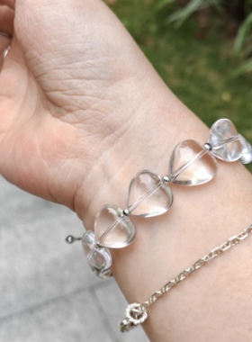 天然白水晶爱心手链女简约冷淡风精致优雅手环ins风网红百搭手饰