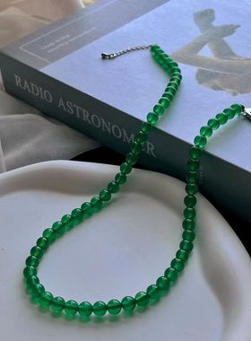 巴西绿玉髓小米珠锁骨链项链