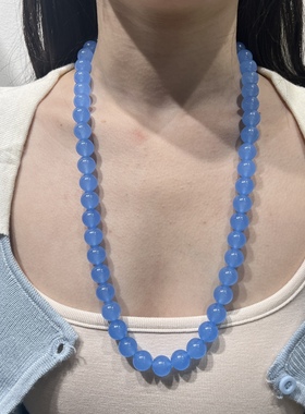 天然冰种蓝色玉髓长款毛衣链新中式国风玛瑙玉石项链原创女款白搭