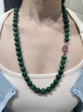 天然缅甸翡翠干青大颗粒长款毛衣链阳绿色新中式玉项链国风女原创