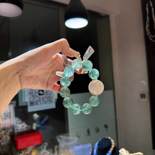 天然薄荷曼波绿萤石大颗粒手串搭配白阿塞单圈手链女款萤石女百搭