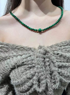 天然翡翠干青小米珠锁骨链新中式国风阳绿色玉项链毛衣链绀青女款
