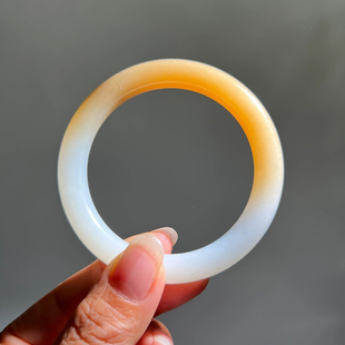 天然新疆且末糖白半山半水和田玉圆条手镯黄金蜜糖俄糖料手镯女款