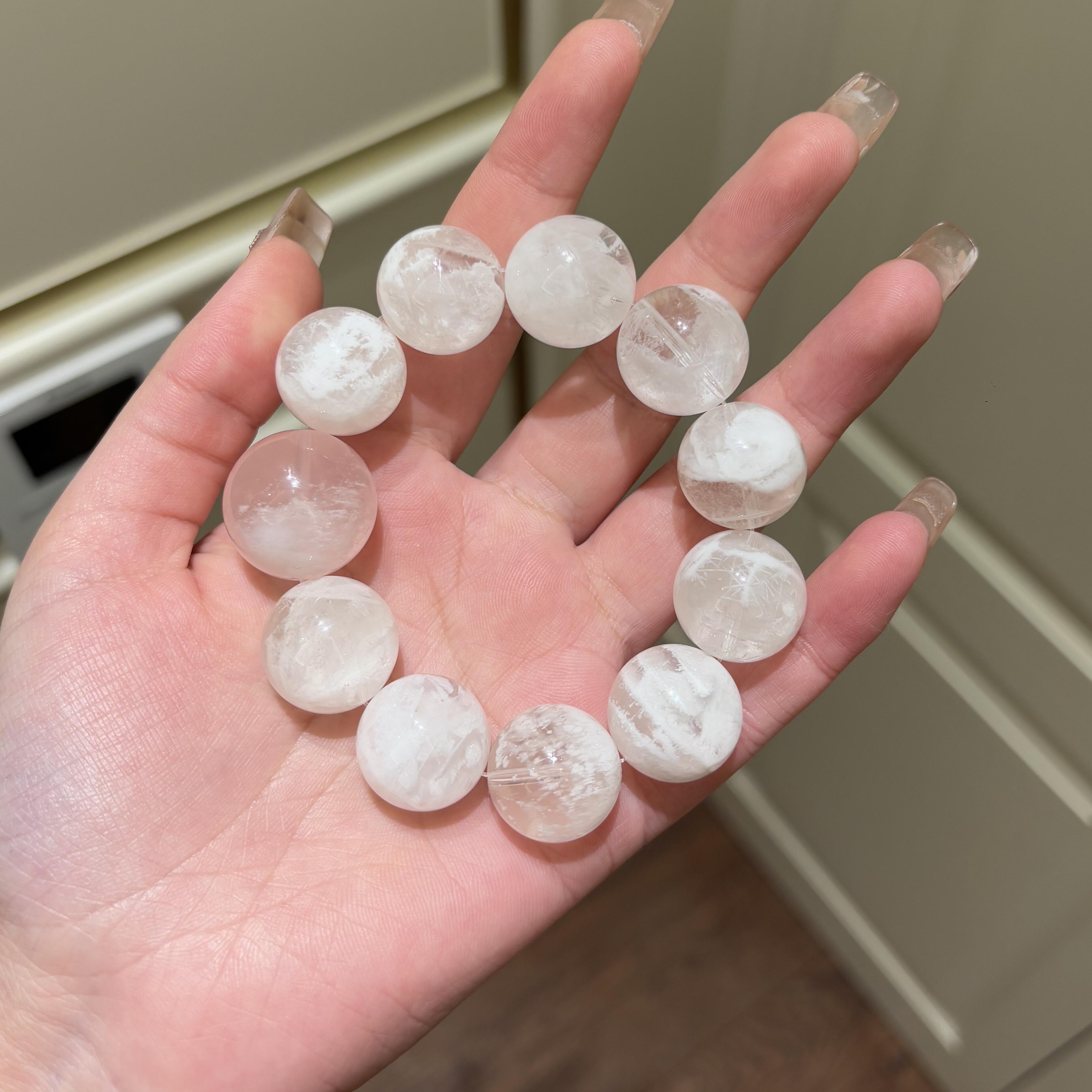 天然7A级白幽灵水晶手串转运珠手饰品高级感小众设计简约粉幽灵女