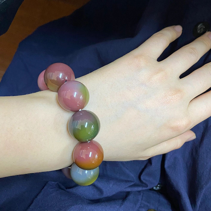 天然老矿盐源玛瑙满肉单圈大颗粒手串七彩玉南红满色手链情侣原创