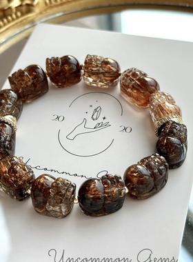 天然黑金貔貅超七手链女款金钛晶黄发晶发晶黄水晶原石手串原创女