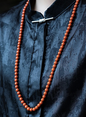 新中式天然石南红玛瑙项链长款吊坠链新年高级感原创毛衣链108颗