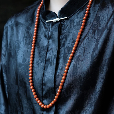 新中式天然石南红玛瑙项链长款吊坠链新年高级感原创毛衣链108颗
