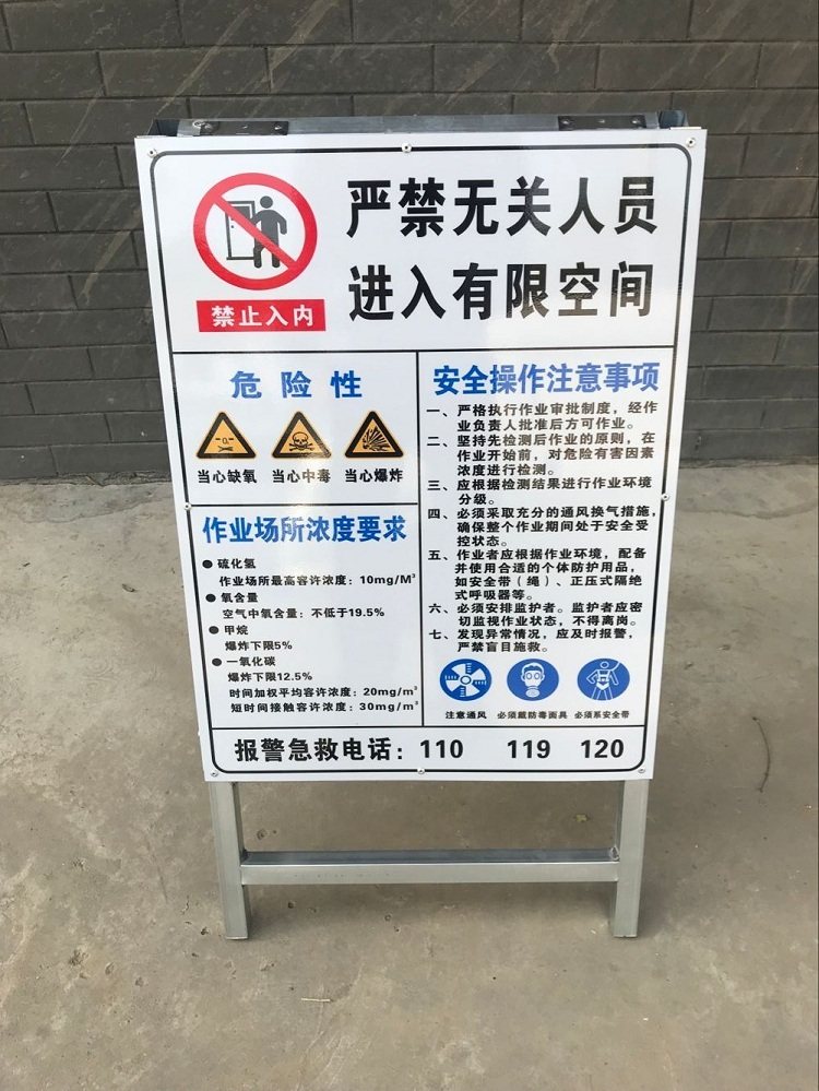 有限空间作业安全告示知牌职业病危害告知卡安全施工警示标识标牌