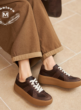 Mantova曼托瓦26春新款运动休闲百搭系带圆头经典马皮女鞋真皮