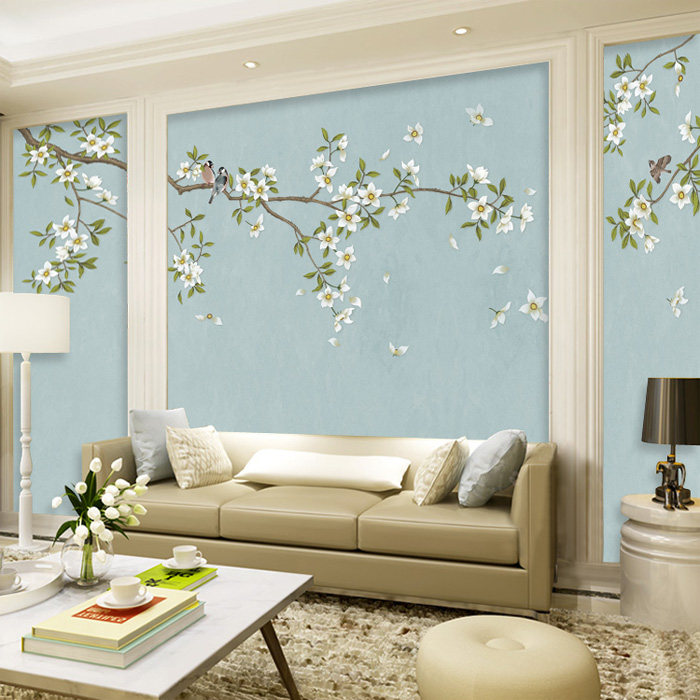 现代新中式花鸟壁纸3d墙布壁画无纺布墙纸美式客厅电视背景墙914