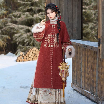 新款七月夕原创国风大典走秀款汉服千辉同春方领长袄马面裙拜年服