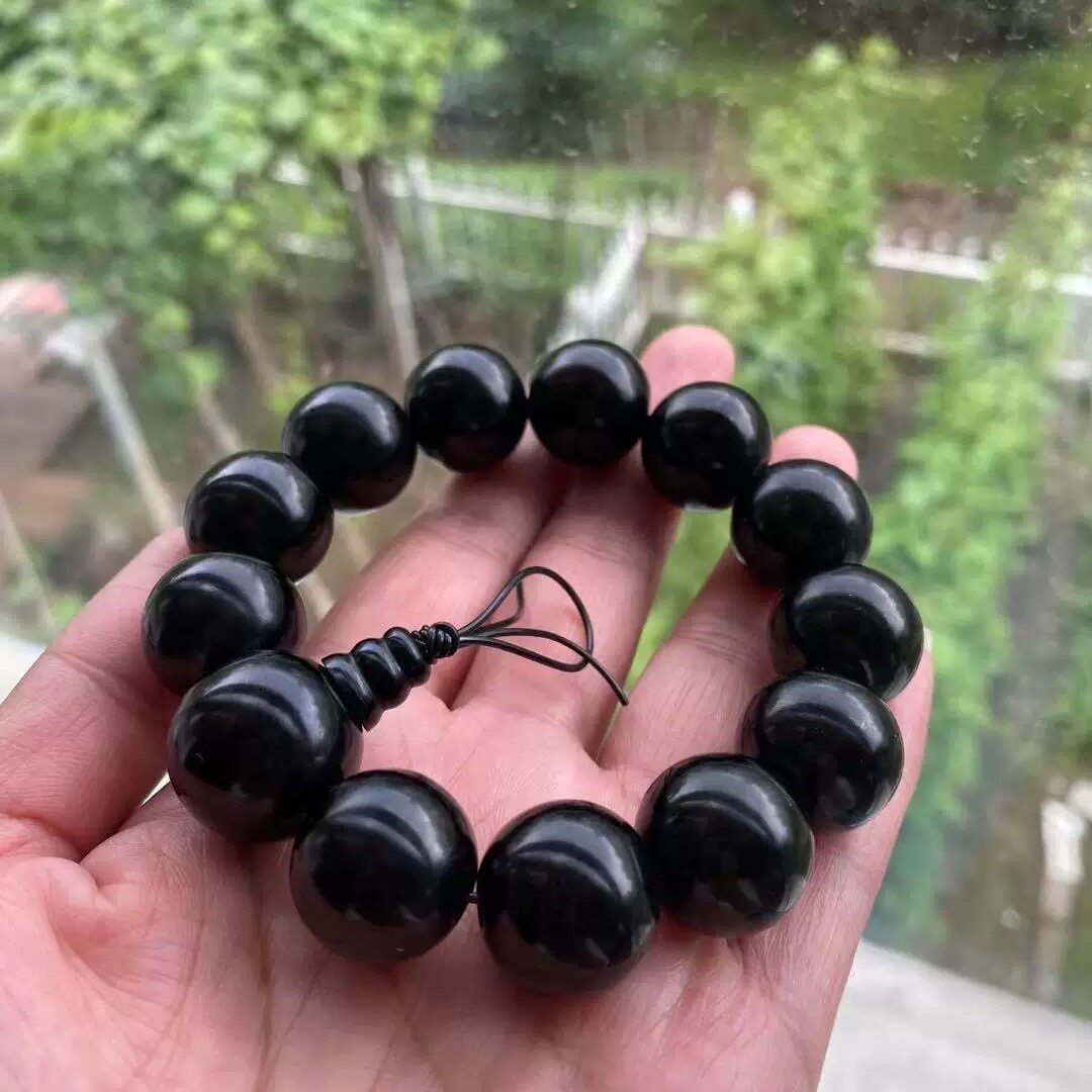 纯天然抚顺煤精原石原矿 老胶皮料1.8cm&plusmn; 大直径大手围男士手串