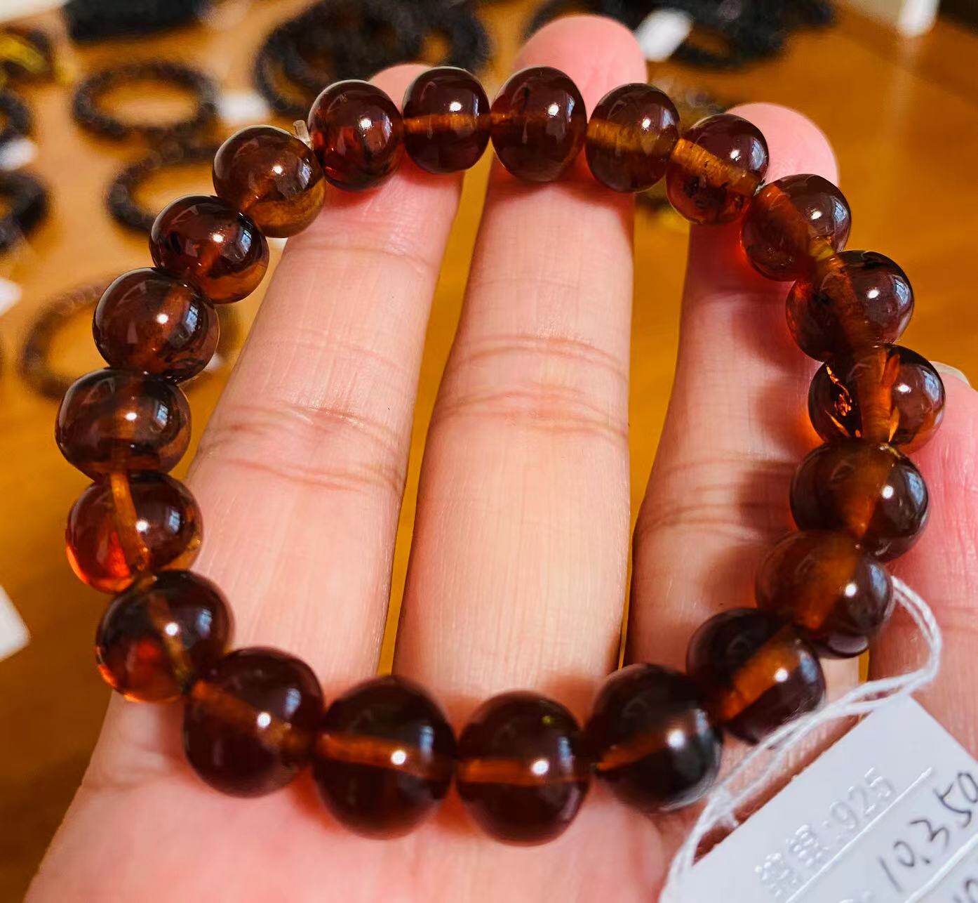 抚顺特产 纯天然抚顺琥珀原石原矿10-10.5mm女款单圈手串手链包邮