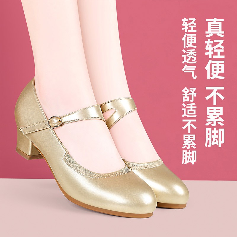 金色新款广场舞鞋新款跳舞鞋四季低跟不累脚软底舒适舞蹈鞋女鞋