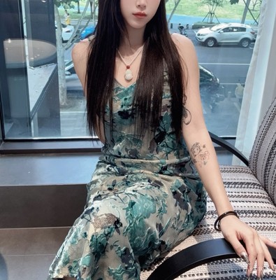 真丝丝绒烧花复古性感新中式千金鱼尾印花吊带包臀连衣裙女高货