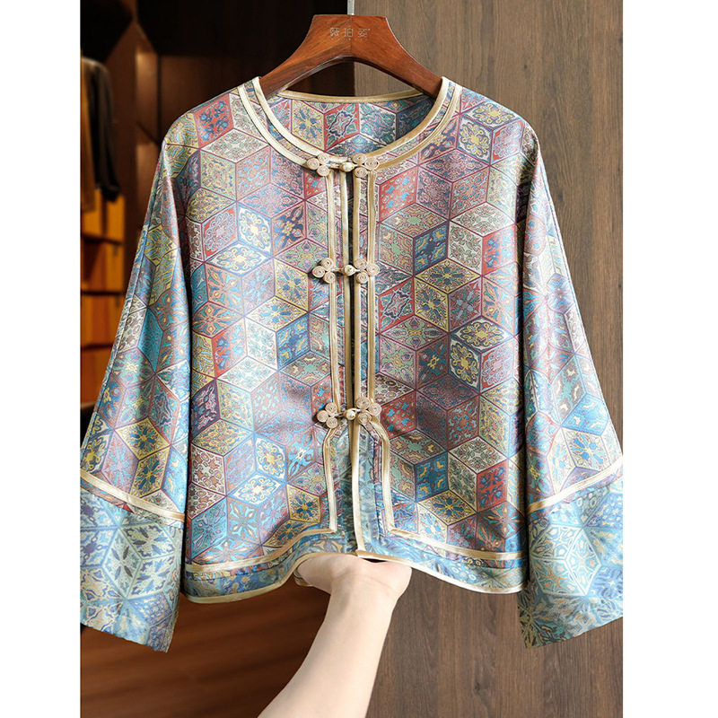959 粉色真丝织锦缎提花中式外套，m l xl，南油秒杀，不退！