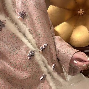 非遗真丝宋锦拼接真水貂毛盘扣短款棉服外套高端定制尾货女装夹棉