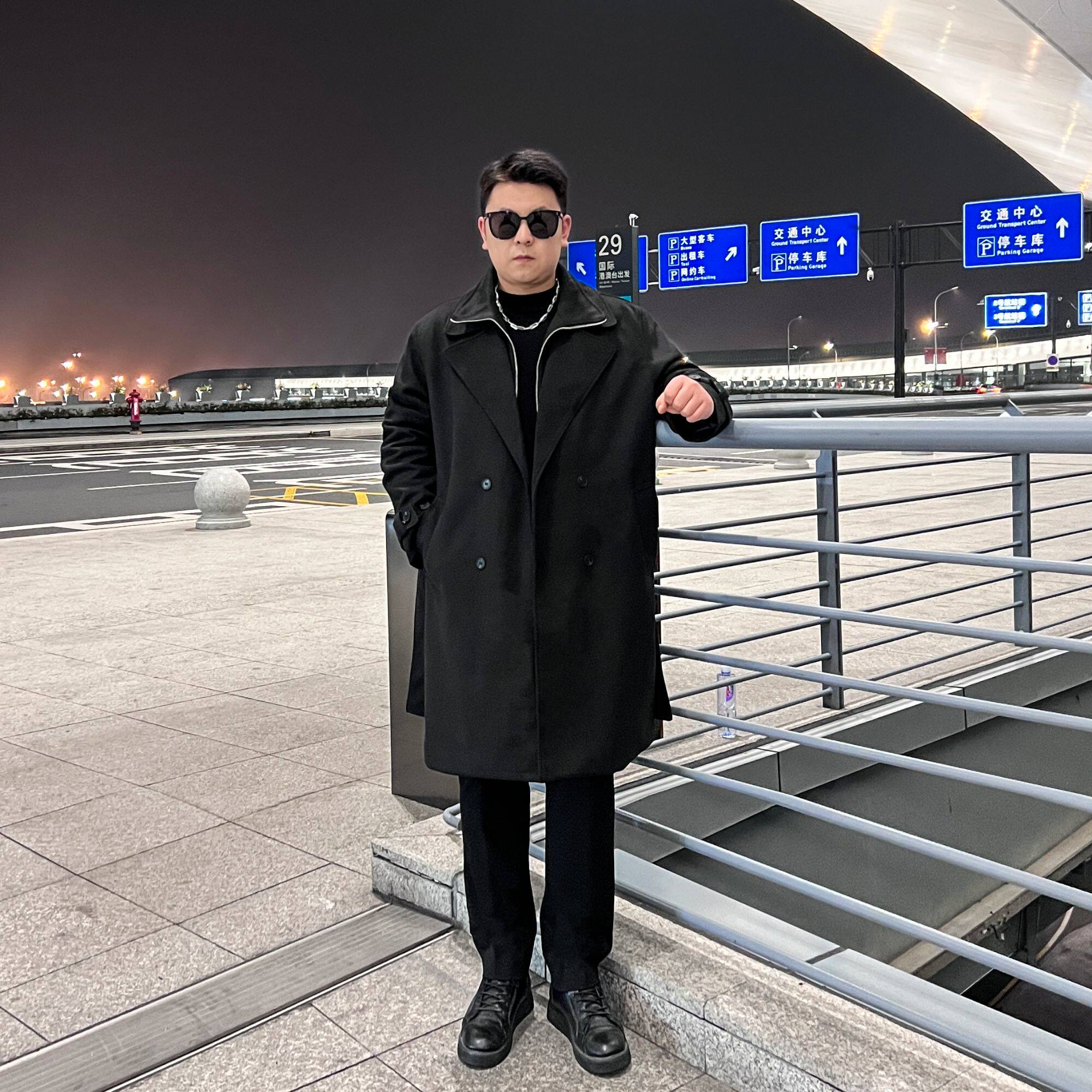 【三件套】胖子冬季中长款呢子假两件风衣轻熟风宽松加棉外套HF90