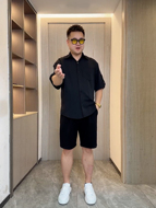 微胖男生显瘦穿搭夏季短袖衬衫宽松大码帅气潮牌半袖衬衣冰丝垂感