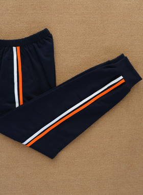 春夏束脚校服裤子白桔两道杠学生纯棉大码高腰宽松版运动校裤定制