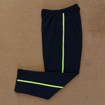 春夏一条荧光绿杠校服裤子初高中小学生纯棉高腰藏蓝深蓝运动裤