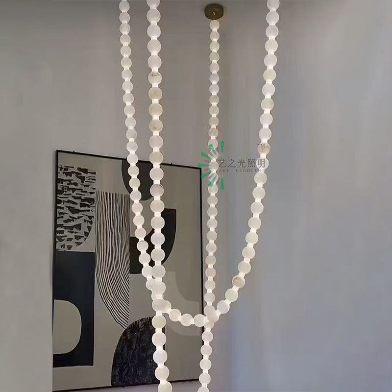 现代简约串珠吊灯设计师样板房客厅餐厅长款毛线疗愈吊灯