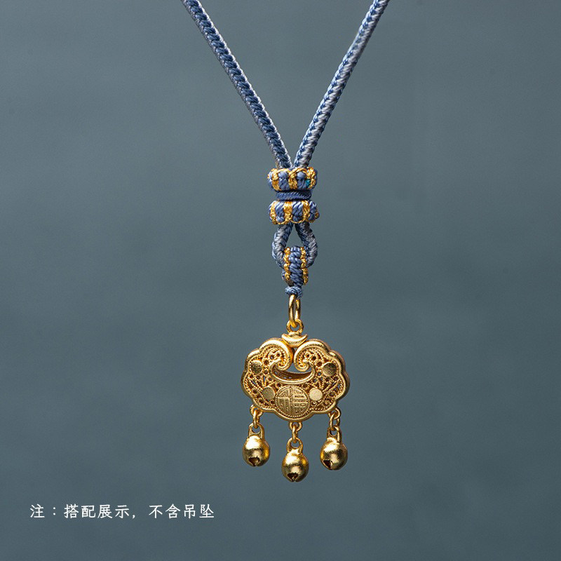 手工编织莲花双色如意绳挂脖项链吊坠挂绳男女翡翠金锁玉坠挂件绳