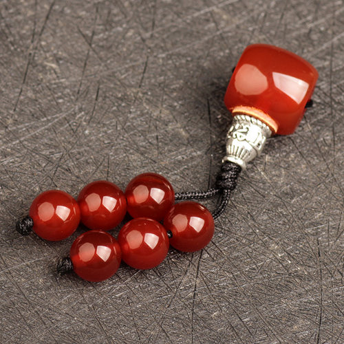 天然红玛瑙藏式三通一套佛珠手串配饰文玩小金刚菩提佛头虎眼石