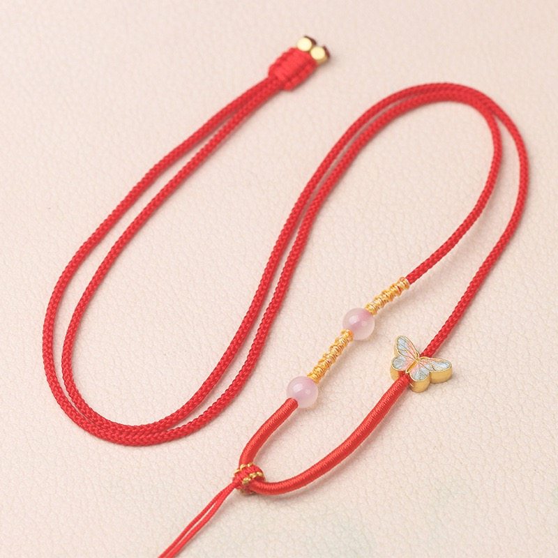 新款蝴蝶吊坠挂绳可调节不对称曼波挂脖绳百搭黄金翡翠玉佩项链绳