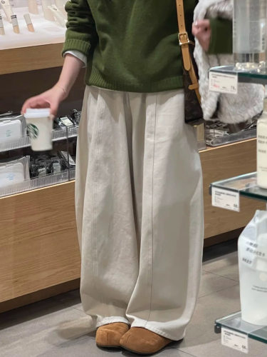春夏神裤全棉直筒阔腿裤慵懒感弯刀裤女士休闲长裤