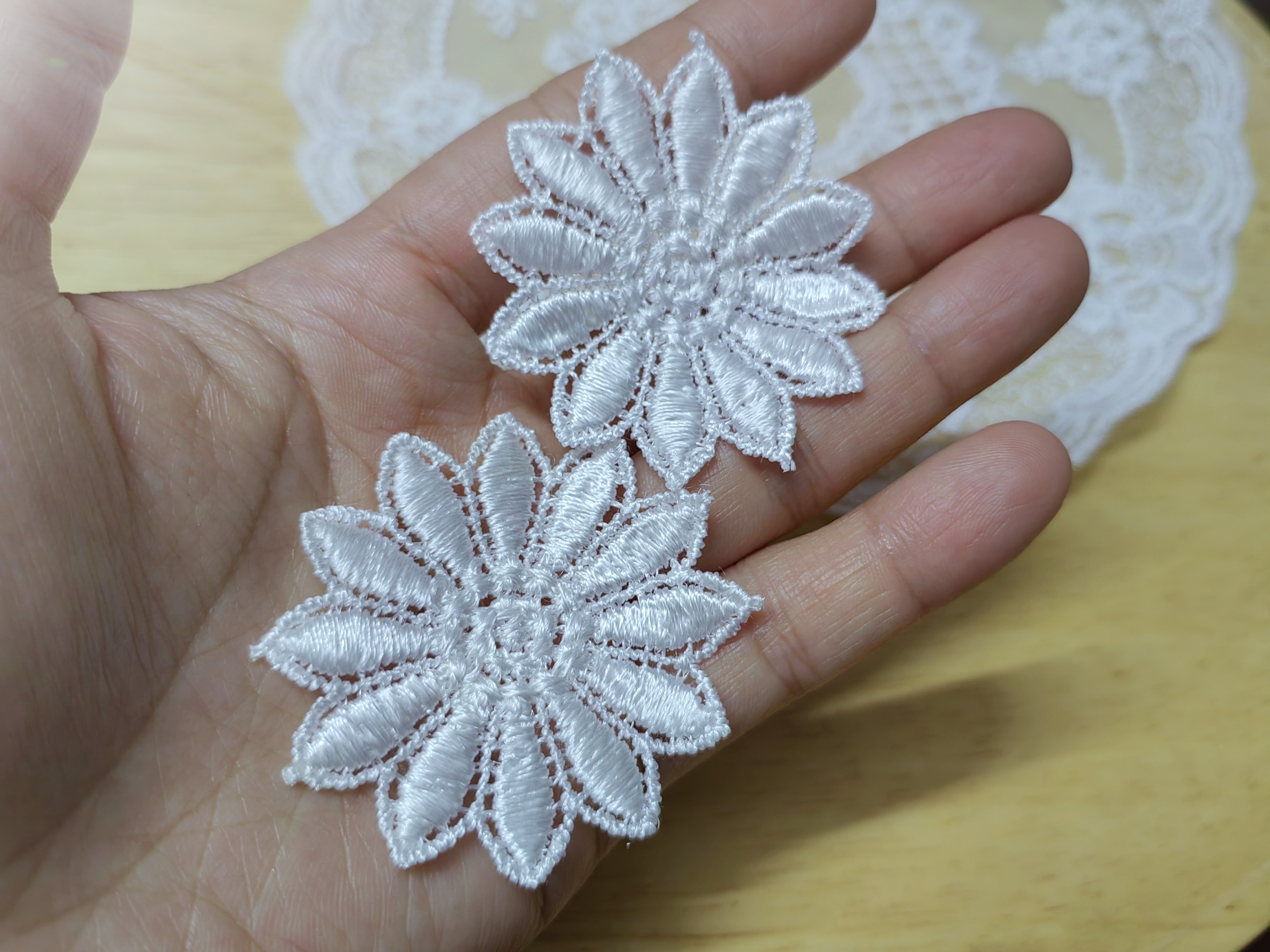 复古涤光丝刺绣条码雏菊花朵镂空绣花片花边材料扎包帽檐扇框镶边