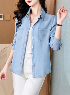 w27春秋装妈妈装牛仔服长袖衬衫纯棉中年牛子寸衫a09中老年女衬衣