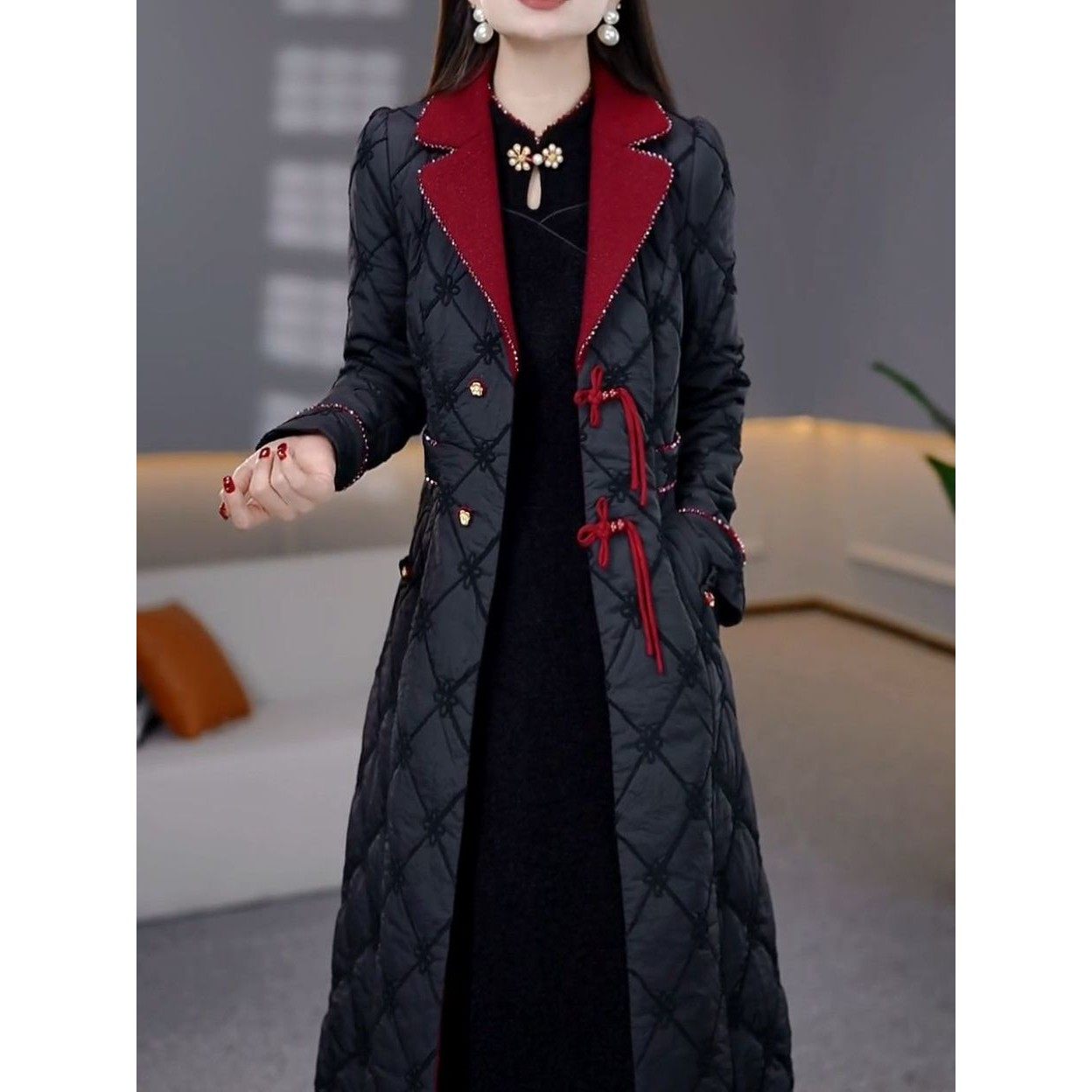 高级三防免洗新中式优雅连衣裙大衣2025冬季新款保暖显瘦棉服套装