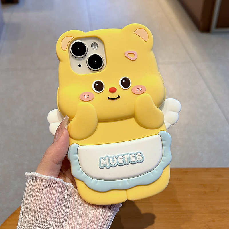 天使翅膀黄油小熊适用oppoReno14手机壳reno13/12/11/10/9pro新款8/5可爱a97立体a56全包a58x防摔a93硅胶a92s