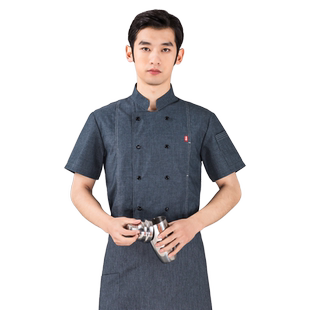 名厨厨师工作服男短袖厨师服酒店行政总厨高档厨房后厨黑厨衣定制